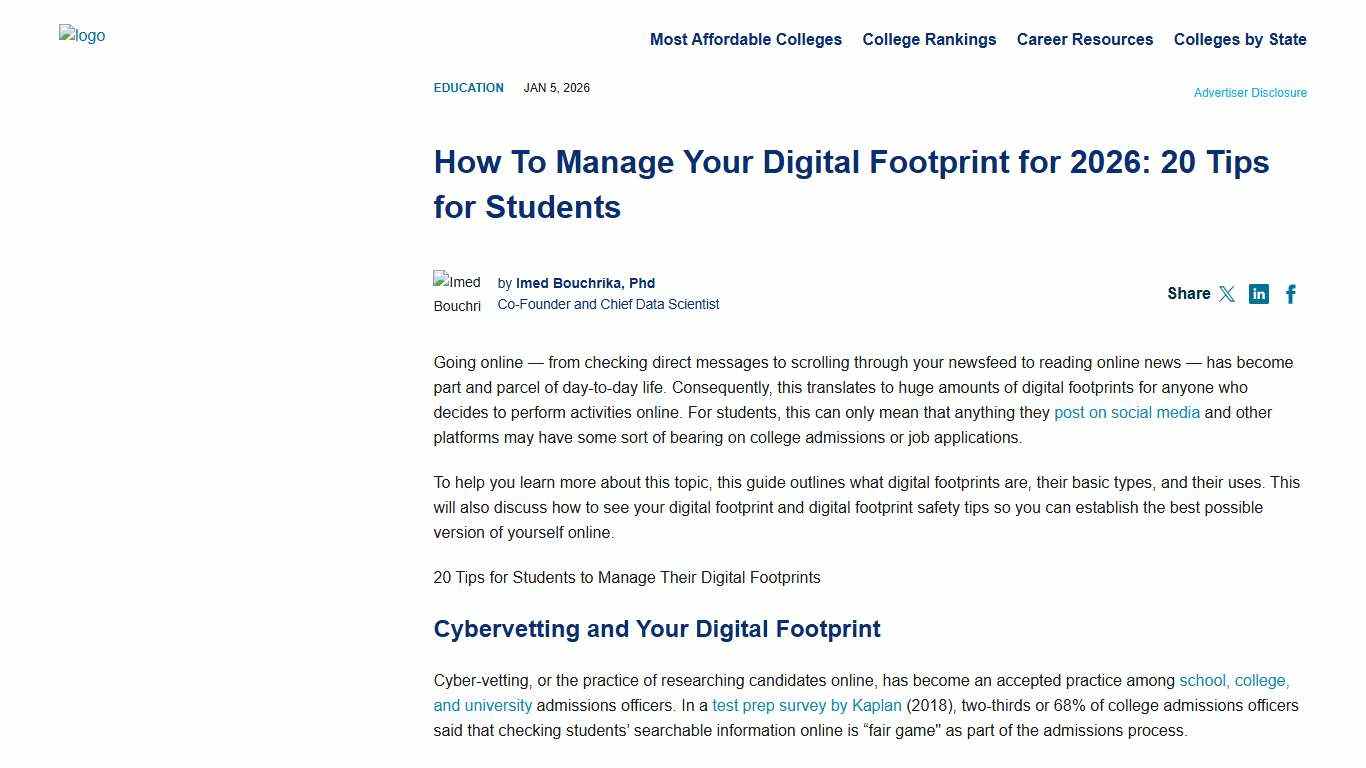 How To Manage Your Digital Footprint for 2026: 20 Tips for Students Research.com